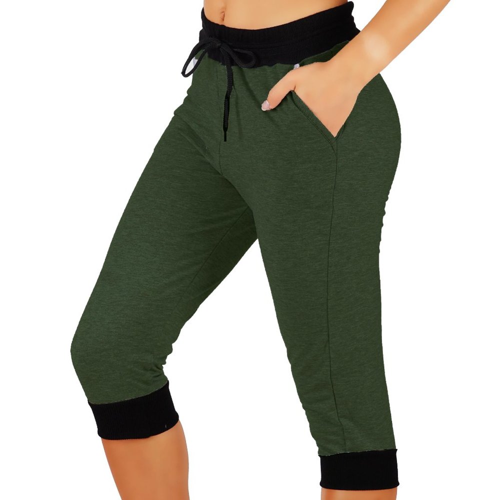 3pcs Set Capri Cotton Joggers Sweatpants Pockets & elastic waistband